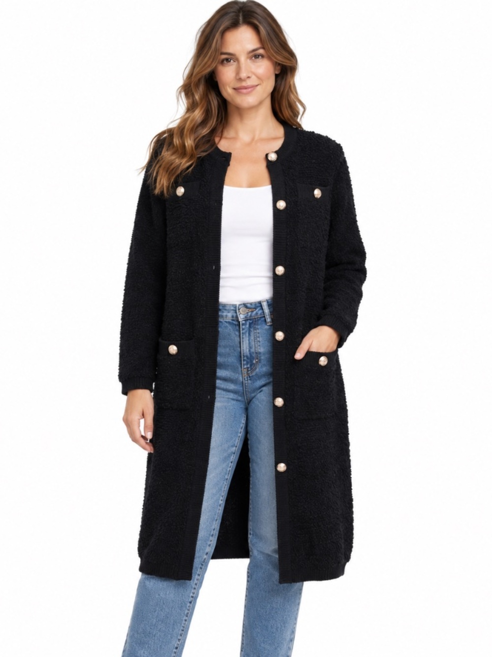 ANNE KLEIN -  Long Bouclé Cardigan
